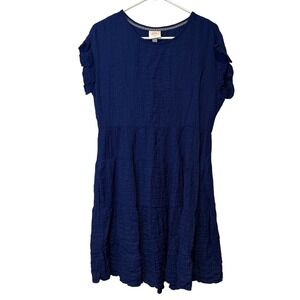 Knox Rose Mini Dress Womens S Blue Tiered Crinkle Gauze Ruffle Sleeve Boho